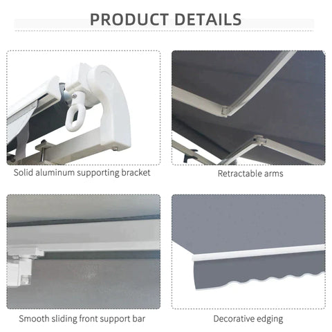 Rootz Awning - Manual Retractable Awning - Aluminum Awning - Articulated Awning - Grey - 4m x3m