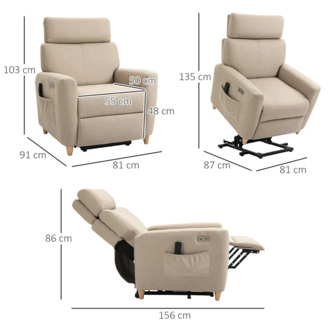 Rootz Electric Stand-Up Chair - Stand-up Chair - Relaxation Chair - With Stand-up Aid - Reclining Function - Remote Control - Light grey - 81 x 91 x 103 cm