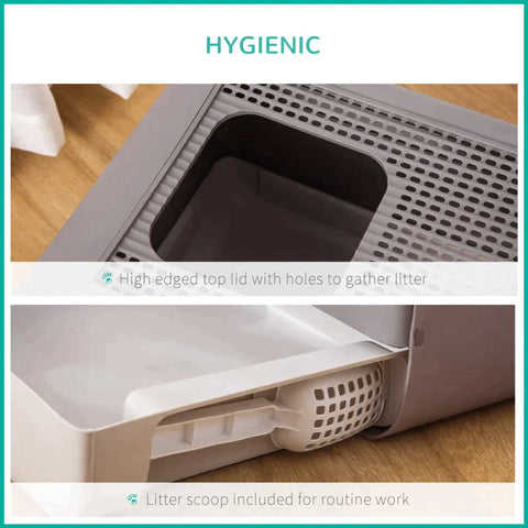 Rootz Cat Litter Box - Cat Litter Scoop - Portable Pet Scoop - With Hood 2 - Plastic - Grey -53 x 40 x 40 cm