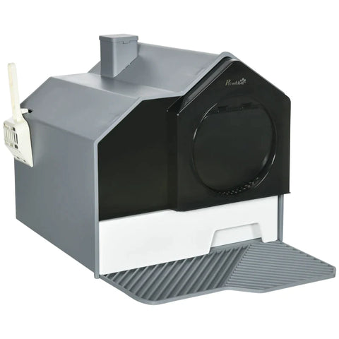 Rootz Kattenbak met Kap en Schep - Kattenbak met Lade - Handvat - Deodorants - Hut Design - Vooringang - Grijs - 47 x 45 x 42 cm
