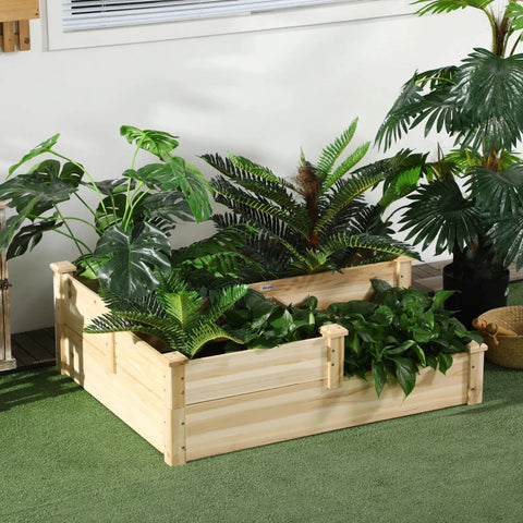 Rootz Raised Bed with 3 Planter Boxes - 3 Tier Design - More Open Bottom - Natural - 108cm x 88cm x 36cm
