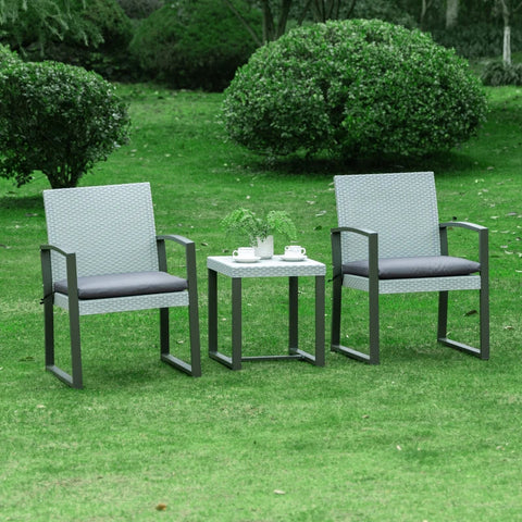 Rootz Rattan-Bistro-Set – 3-teiliges Bistro-Set – Poly-Rattan-Bistro-Set – Balkonmöbel-Set – Gartenmöbel-Set – mit Beistelltisch – Garten-Set – Sitzgarnitur – Stahl – Schwarz/Grau