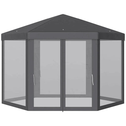 Rootz Pavilion - Garden Pavilion with Mosquito Net - Party Tent - Garden Tent - Marquee Tent - Hexagonal - Polyester - Metal - Gray - 197x250x250cm