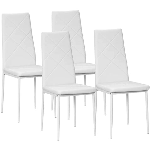 Rootz Dining Chairs - Kitchen Chairs - Floor Protectors - Steel Legs - 4 Chairs - Diamond Quilting - Faux Leather - White - 41cm x 50cm x 97cm