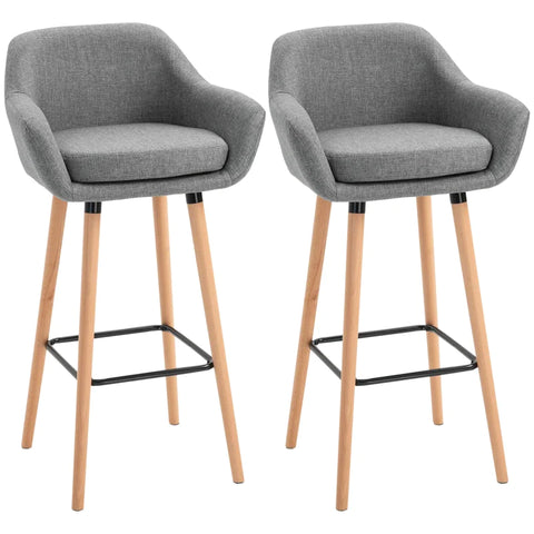 Rootz Set Of 2 Bar Stools - Including Footrest - Solid Wood - Gray + Natural - 55 cm x 48c m x 100 cm