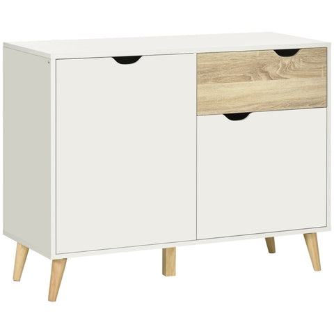 Rootz Storage Cabinet - Chest Of Drawers - Sideboard - 1 Drawer - 2 Cabinet Compartments With Shelves - White + Wood - 98.5 x 39 x 79.5 cm
