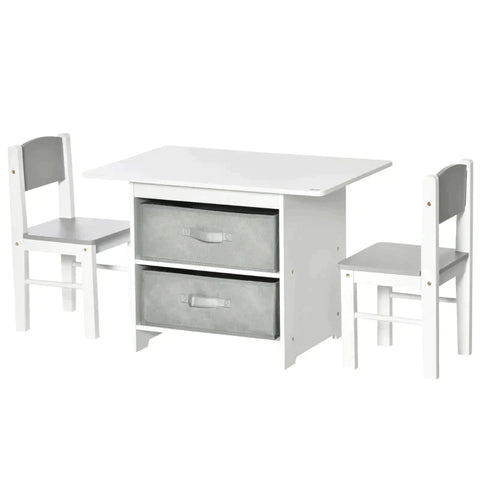 Rootz Kinderstoelen Tafelset - Kindertafel - Met 2 Opbergmanden - Zitgroep Voor Peuters - Wit/Grijs - 71 x 48 x 49 cm