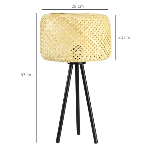Rootz Table Lamp - Bedside Lamp - Desk Lamp - Boho Style Table Lamp - Bamboo/Metal - Natural/Black - 28cm x 28cm x 53cm