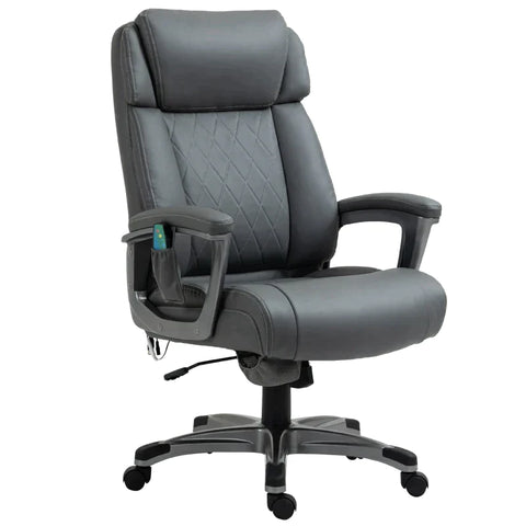 Rootz Office Chair - Massage Chair - 6-point Massage Swivel Chair - Ergonomic Chair - Adjustable In Faux Leather With Curved Headrest And Armrests - Grey - 70 x 76.5 x 114-124 cm