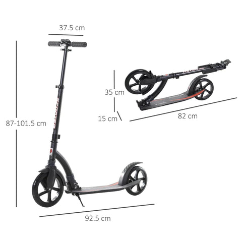 Rootz Scooter – Kinderroller – Tretroller mit Stoßdämpfung – faltbar – Aluminium – Schwarz – 92,5 x 37,5 x 87–101,5 cm