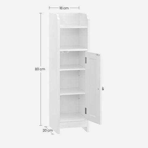 Rootz Badezimmerschrank – Badezimmerschrank mit 2 Türen – schmaler Badezimmerschrank – Badezimmer-Aufbewahrungslösung – Waschtischunterschrank – Weiß – MDF – 18 x 20 x 80 cm (L x B x H)