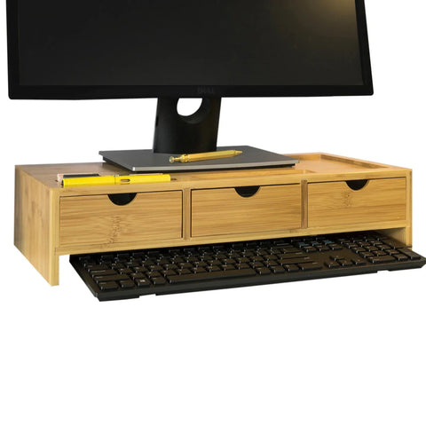 Rootz Bamboe Monitorstandaard Computerscherm - Monitorstandaard Monitor Riser Bureau-organizer met 3 laden