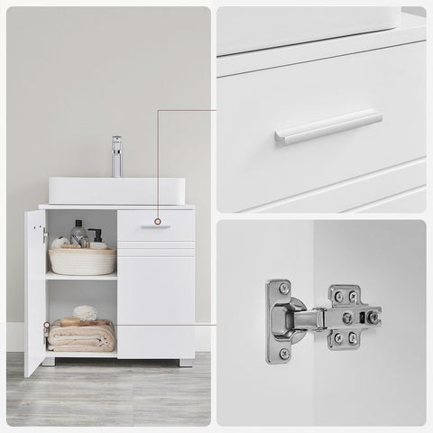 Rootz Wastafelmeubel - Wastafelkast - Badkamerkast - Opbergkast - Wit - 60 x 30 x 63 cm