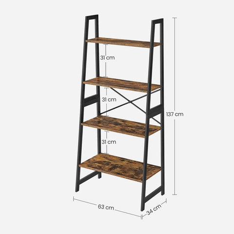 Rootz Boekenplank - Staande Plank - Ladderplank - 5 Niveaus Boekenplank - Hoek Boekenplank - Boekenplank Met Bamboe Frame - Vintage Bruin-Zwart - 63 x 34 x 137 cm