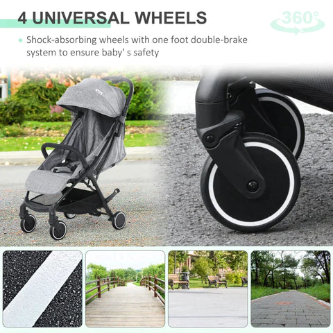 Rootz Baby Stroller - Stroller With Footrest - Five-Point Harness - Foldable Pushchair - Grey - 66 cm x 49 cm x 105 cm