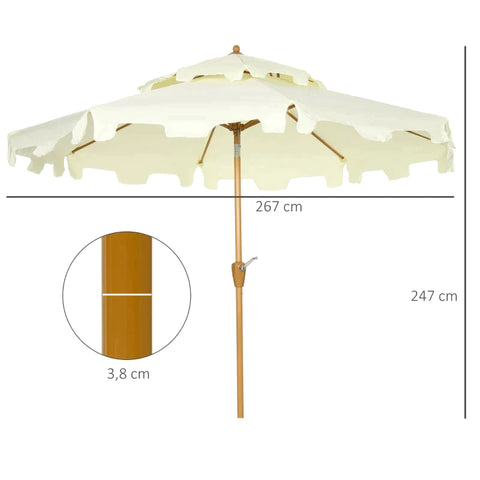 Rootz Sonnenschirm – Terrassenschirm – Mit Fransen – Neigbar – Mit Handkurbel – Stahl + Polyester – Creme – Ø267 x 247 cm