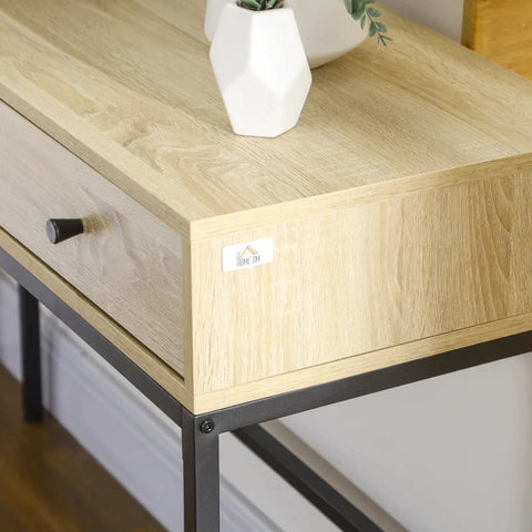 Rootz Consoletafel - Industrieel Design - 3 Laden - Sofatafel - Waterdicht - Haltafel - Stalen poten - Naturel + Zwart - 120L x 39,8W x 78H cm