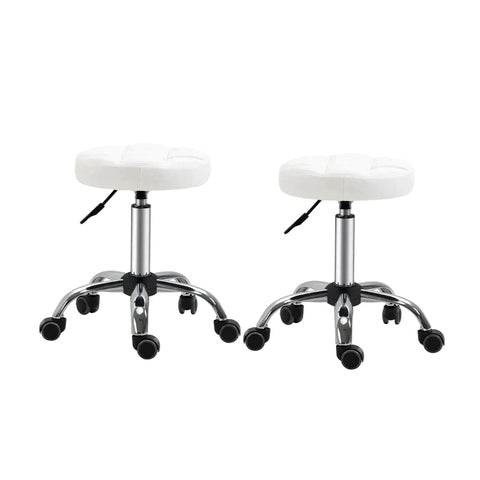 Rootz Saloon Stools - Rolling Stools - Swivel Stools - Work Stools - Salon Chairs - Height-adjustable - White