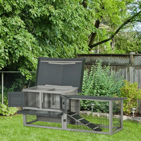 Rootz Kleindierhok - Konijnenhok - Dierenhok - Dierenkooien - Caviahok - Grijs - 154,5 x 52,5 x 68,5 cm