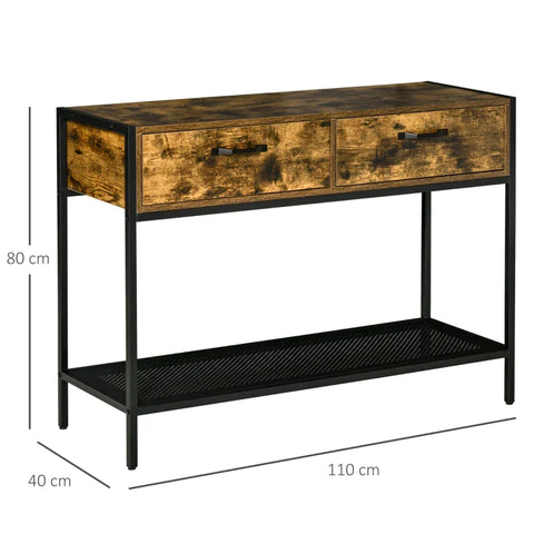 Rootz Console Table With 2 Drawers - Industrial Style - Living Room - Bedroom - Rustic Brown - 110 cm x 40 cm x 80 cm