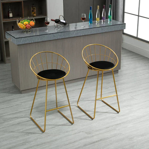 Rootz Bar Stool - Kitchen Stool With Backrest - Plastic Pins For Kitchen - Dining - Gold/Black - 52.5 x 47 x 97 cm