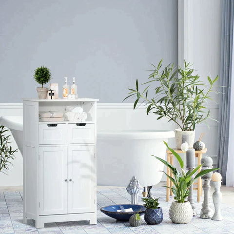 Rootz Bathroom Cabinet - Bathroom Storage Cabinet - Bathroom Cabinet With 2 Drawers 1 Door - Freestanding Cupboard - White - 60 x 30 x 108.8 cm