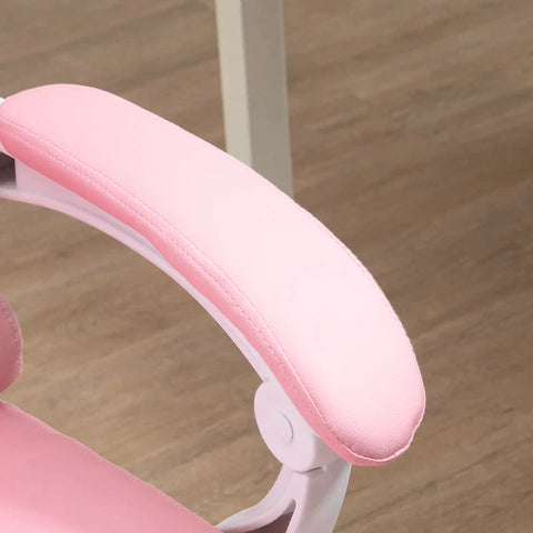 Rootz Office Chair with Footrest - Adjustable Backrest - Height Adjustable - 5 Wheels - Faux Leather - Pink + White - 65cm x 68cm x 116cm