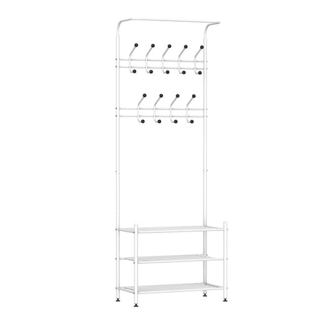 Rootz Kleiderständer – Garderobe – Schuhregal – 18 Haken – Metall – Weiß – L67 x B30 x H185 cm