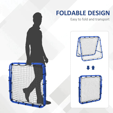 Rootz Football Rebounder Net - Kickback Goal Rebound Wall Net - Rebound On Both Sides - Adjustable - Steel - Blue - 100 x 95 x 90 cm
