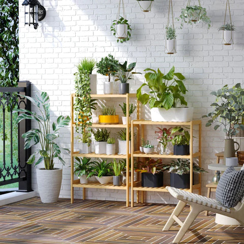 Rootz Storage Rack - 4-tier Bamboo Shelf - Living Room - Bathroom - Balcony - Kitchen - Natural - 62 x 33 x 112 cm