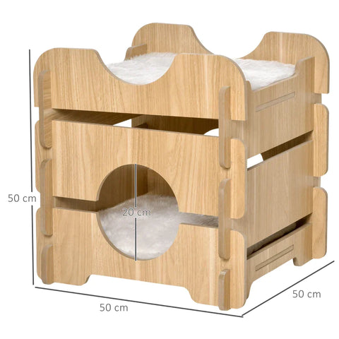 Rootz Cat Nest - 2 Tier Cat House - Cat Cave - Cat Bed Met 2 Zachte Kussens - 2 Floors Cat Shelter - Nature - 50 x 50 x 50 cm