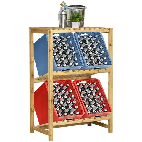 Rootz Wine Rack - 2 Shelf Wine Rack - Weather Resistant - Solid Wood - Natural - 74cm x 45cm x 111cm