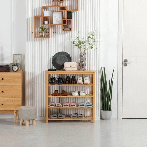 Rootz Shoe Rack - 4 Shelves - Bamboo - Slats - 4 Pairs Shoes - Water-repellent - Up To Size Eu 45 - Natural - 80L x 29W x 82H cm