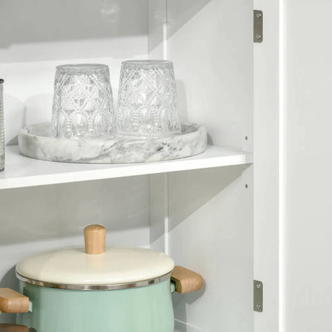 Rootz Kitchen Cabinet - 2 Shelves - Display Cabinet - Cupboard Compartment - MDF - Tempered Glass - White - 60 x 29 x 162 cm