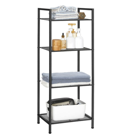 Rootz Bathroom Shelf - Metal Bathroom Shelf - Wall-mounted Bathroom Shelf - Corner Bathroom Shelf - Freestanding Bathroom Shelf - Steel - Black - 38 x 30 x 96 cm (L x W x H)