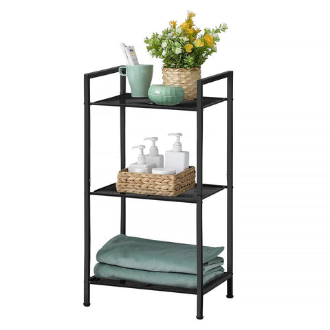 Rootz Metal Shelf - 3 Levels Metal Shelf - Bathroom Shelf - Storage Shelf - Shelving Unit - Open Shelf - Black - 38 x 30 x 72 cm