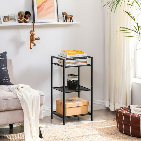 Rootz Metal Shelf - 3 Levels Metal Shelf - Bathroom Shelf - Storage Shelf - Shelving Unit - Open Shelf - Black - 38 x 30 x 72 cm