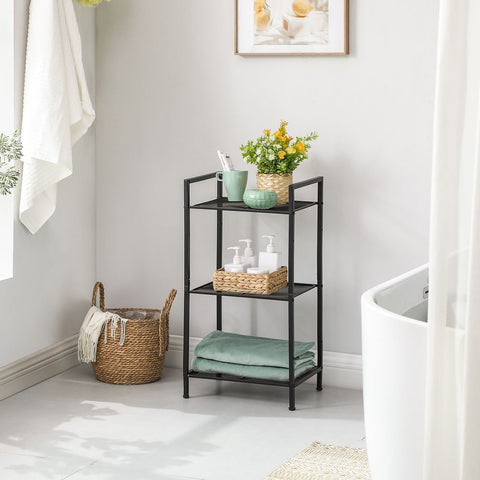Rootz Metal Shelf - 3 Levels Metal Shelf - Bathroom Shelf - Storage Shelf - Shelving Unit - Open Shelf - Black - 38 x 30 x 72 cm
