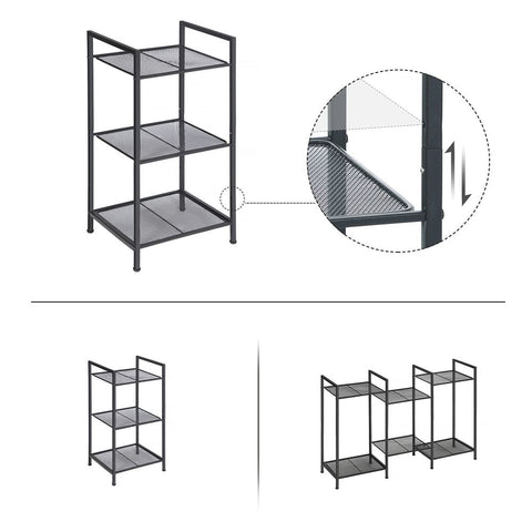 Rootz Metal Shelf - 3 Levels Metal Shelf - Bathroom Shelf - Storage Shelf - Shelving Unit - Open Shelf - Black - 38 x 30 x 72 cm