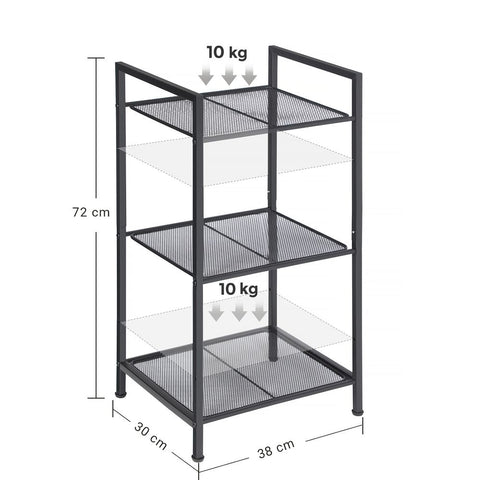 Rootz Metal Shelf - 3 Levels Metal Shelf - Bathroom Shelf - Storage Shelf - Shelving Unit - Open Shelf - Black - 38 x 30 x 72 cm
