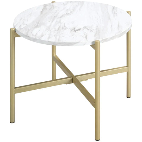 Rootz Side Table - Industrial Design - Table Top In Marble Look - Gold + White - 55 cm x 55 cm x 45 cm