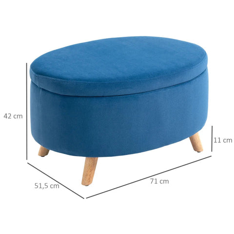 Rootz Bench - Bench Seat - Storage Bench -  Chest Bench - Wooden Legs - Footstool - Corner Stool - Bedroom - Living Room - Velvety Polyester - Rubber Wood - Blue - 71 x 51.5 x 42 cm