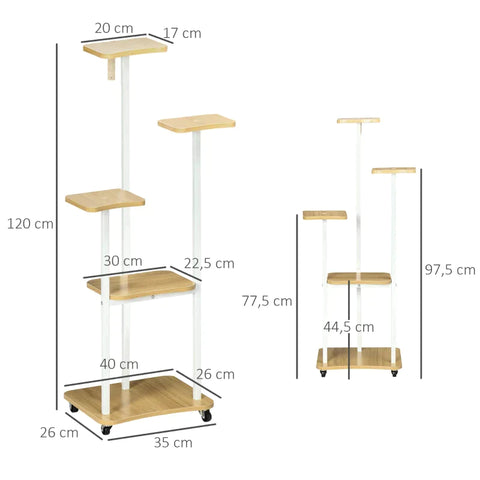 Rootz Flower Stand - Plant Stand - Plant Shelf - Flower Shelf - 5 Tier -  MDF/Steel - White - 35 x 26 x 120 cm
