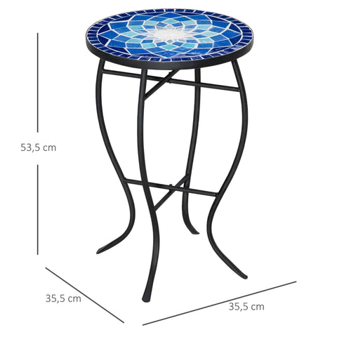 Rootz Garden Table - Side Table - Table - Metal Frame And Durable - Mosaic Design - Ceramic/Iron - Blue/White