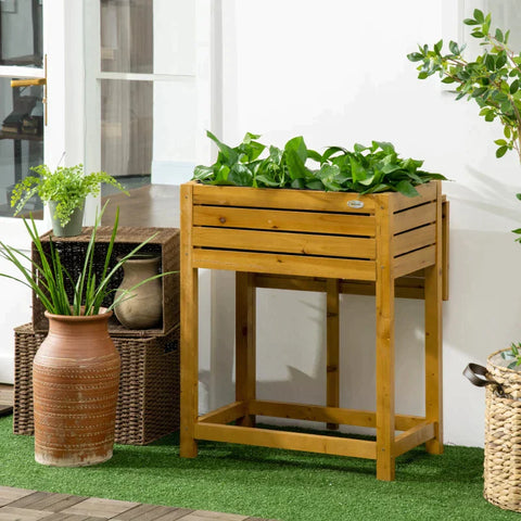 Rootz Raised Bed With Foldable Work Surface - Lacquered Solid Wood - Interior Lining Made Of Fleece - 64cm x 63cm x 74.5cm