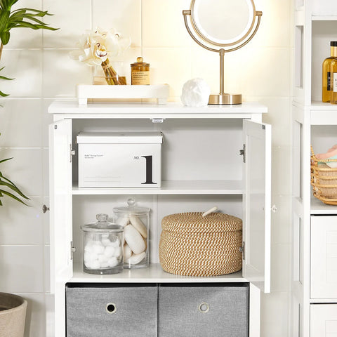 Rootz Badkamerkast - Badkamer Woonkamer - Opbergkast Kast met 2 deuren en 2 stoffen laden