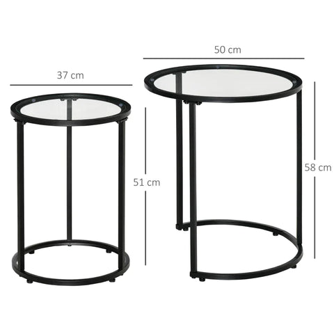 Rootz Set Of 2 Stackable Side Tables - Modern Design - Stylish Living Room Furniture - Black + Transparent - 50cm x 50cm x 58cm