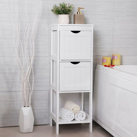 Rootz Bathroom Cabinet - Bathroom Shelf - Bathroom Dresser - Vanity Cabinet - Bathroom Storage Cabinet - Floor-Standing Bathroom Cabinet - With 2 Drawers - White - 30 x 89 x 30 cm (W x H x D)