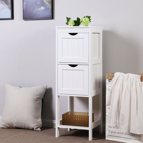 Rootz Bathroom Cabinet - Bathroom Shelf - Bathroom Dresser - Vanity Cabinet - Bathroom Storage Cabinet - Floor-Standing Bathroom Cabinet - With 2 Drawers - White - 30 x 89 x 30 cm (W x H x D)