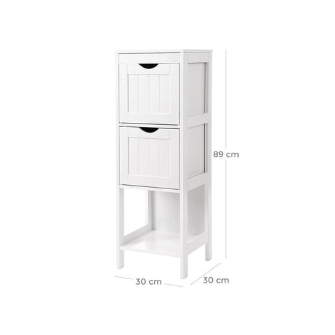 Rootz Bathroom Cabinet - Bathroom Shelf - Bathroom Dresser - Vanity Cabinet - Bathroom Storage Cabinet - Floor-Standing Bathroom Cabinet - With 2 Drawers - White - 30 x 89 x 30 cm (W x H x D)